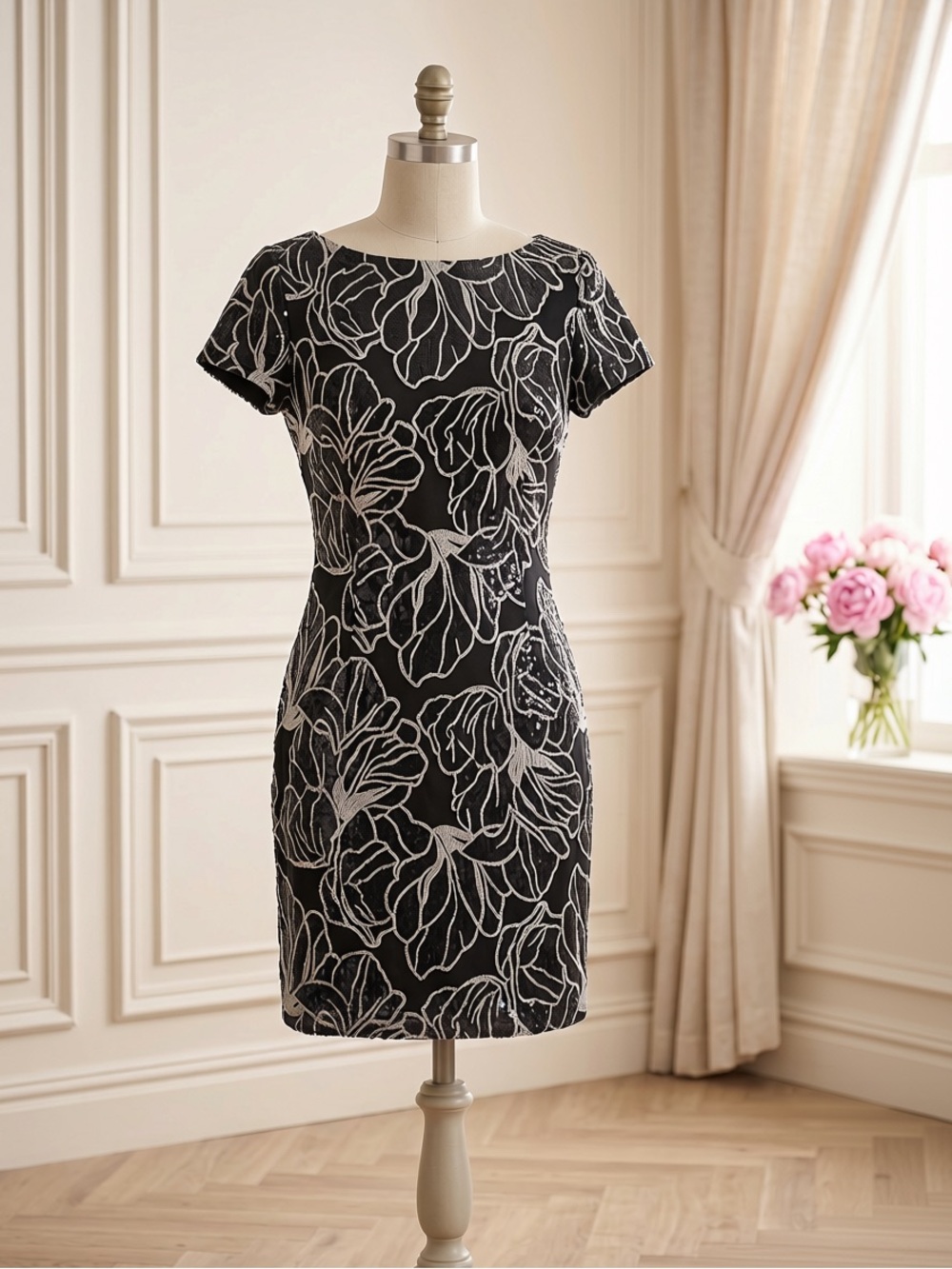 Tahari sequin LBD with gold threading